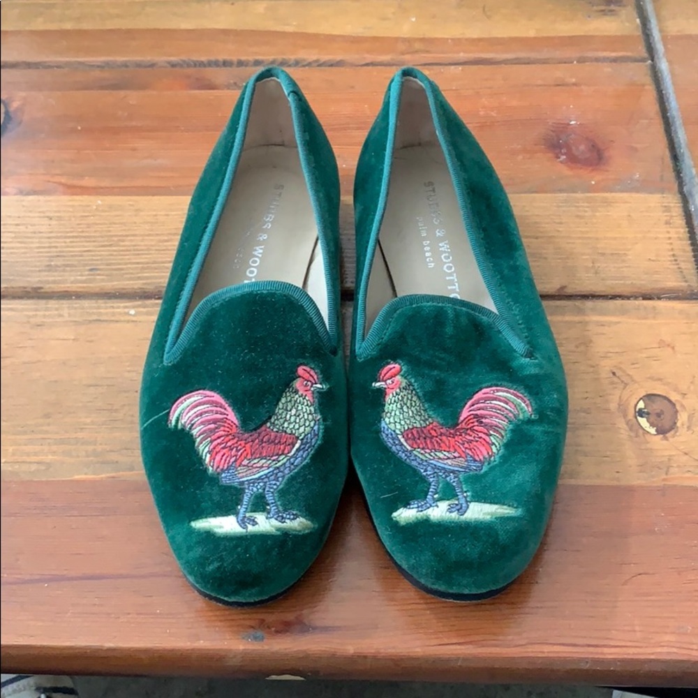 Green velvet Stubbs and Wooten loafers